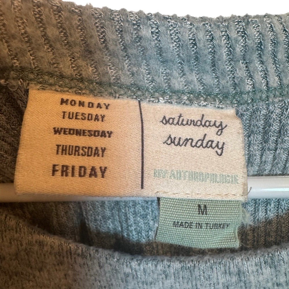 Saturday Sunday Anthropologie Medium Blue Mixed Media Ruched Sleeve Knit Top - Picture 3 of 6